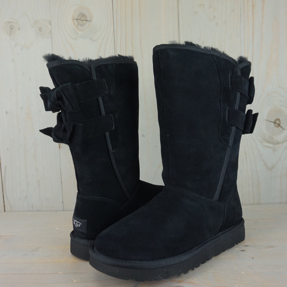 UGG Classic Tall Black Suede Shearling Boots